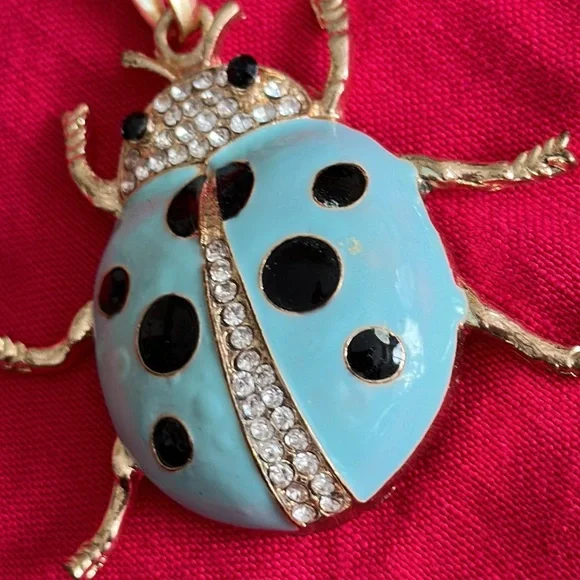 Betsy Johnson turquoise with black spots lady bug pendant gold tonecrystal - Picture 2 of 8